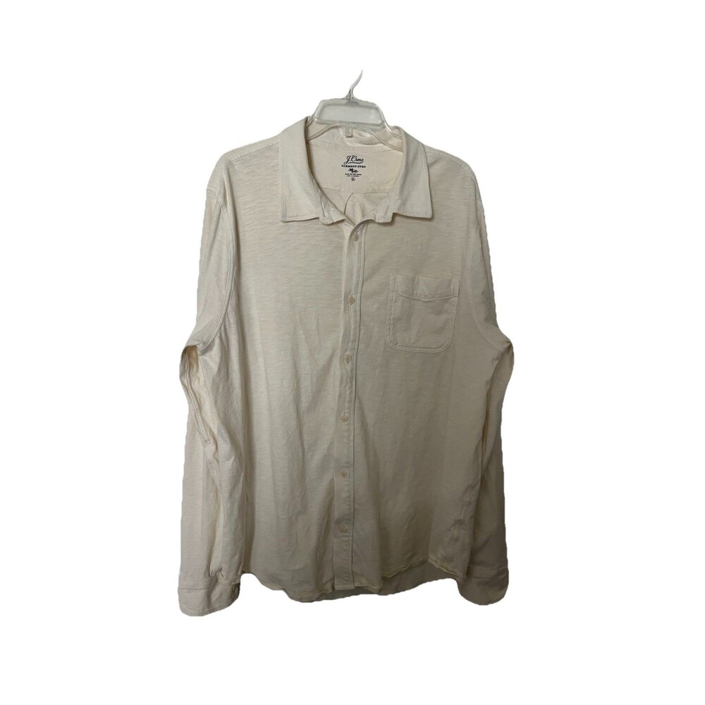 J. Crew Men's Shirt Sz XL Garment-dyed Harbor Knit Ivory Slub Cotton Collared